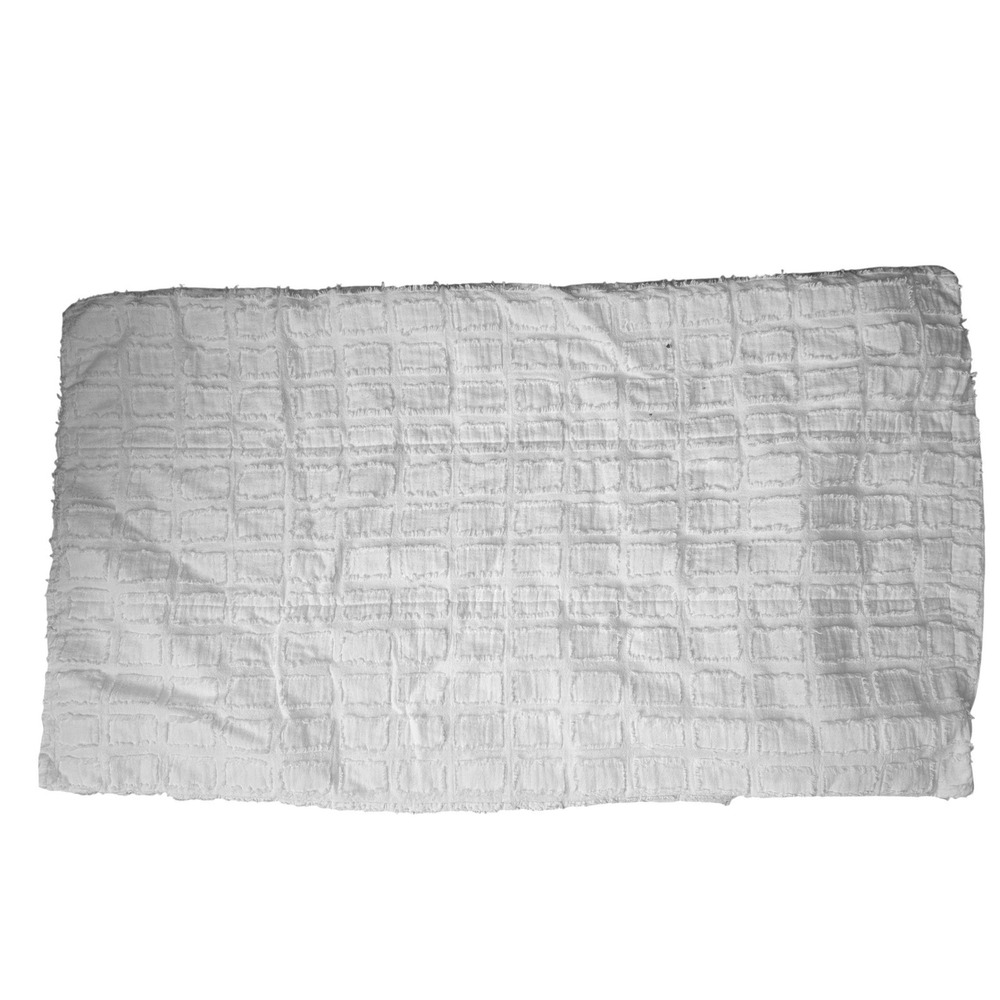 Beddy White Cotton Clipped Jacquard Grid Pillow Sham Frayed Edge 20x34 King Set